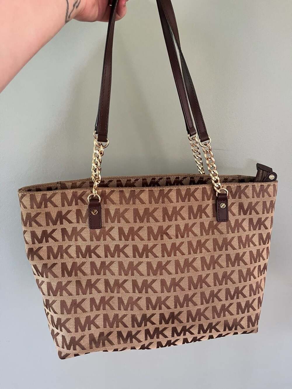 Michael Kors Signature Logo Canvas Chain Tote Bag